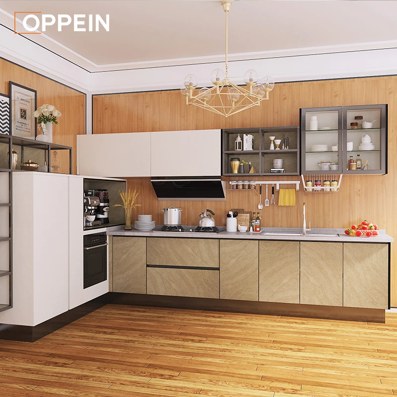 OPPEIN Aluminum Made Custom Poly Wood Kitchen Cabinet Manufacturers Vietnam Up And Down Korean Kitchen Cabinet