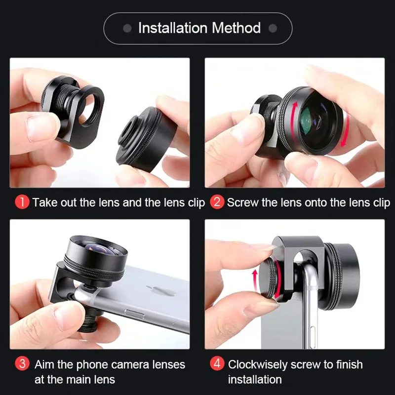 Mobile Phone Wide Angle Telephoto Macro Lens 180 Fisheye Lens 4in1 Cell Phone Camera Lens