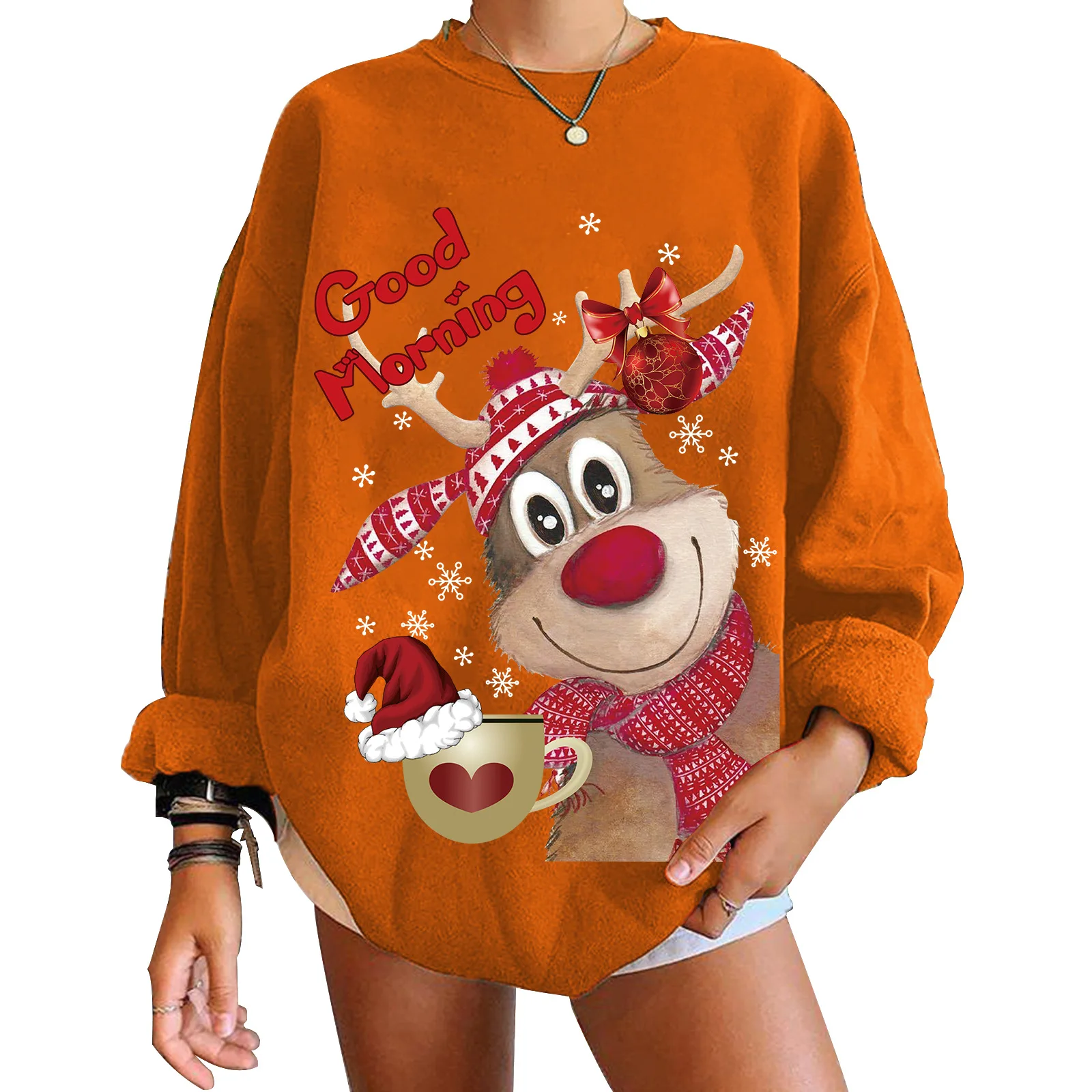 
 Женская толстовка с капюшоном, на пуговицах, с рождественским принтом   (1600338916187)