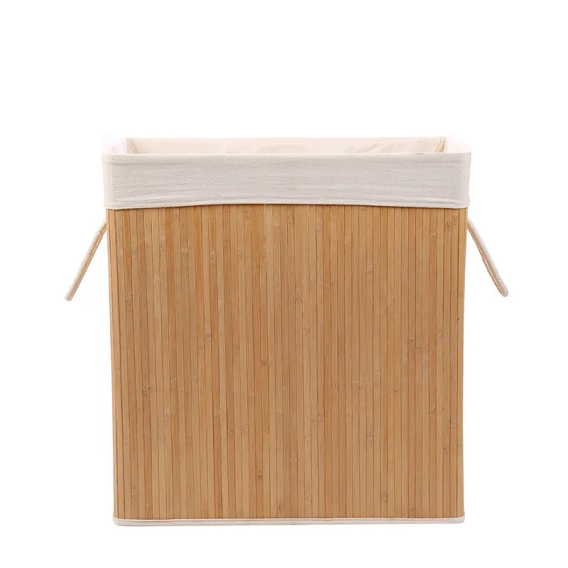 Household  Bamboo Large Capacity 3 Compartment Foldable Square Laundry Basket