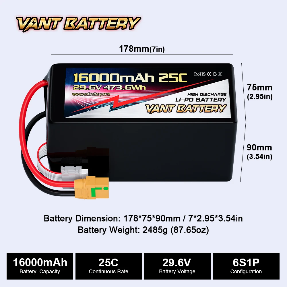 Аккумулятор для дрона VANT FPV 8S 29 6 V 25C 16000mAh 7-8 дюймов 400-450 мм X8 10 сельскохозяйственный БПЛА