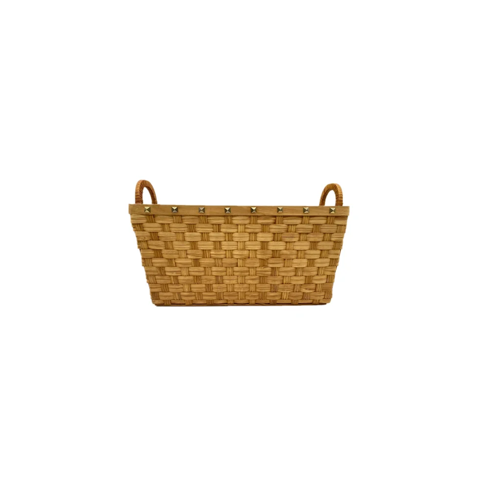 100% Handmade Weave Basket Rectangle Two Color Yellow and Brown Wicker Vegetable Storage Basket
