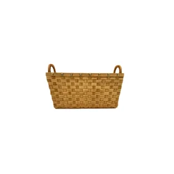 100% Handmade Weave Basket Rectangle Two Color Yellow and Brown Wicker Vegetable Storage Basket