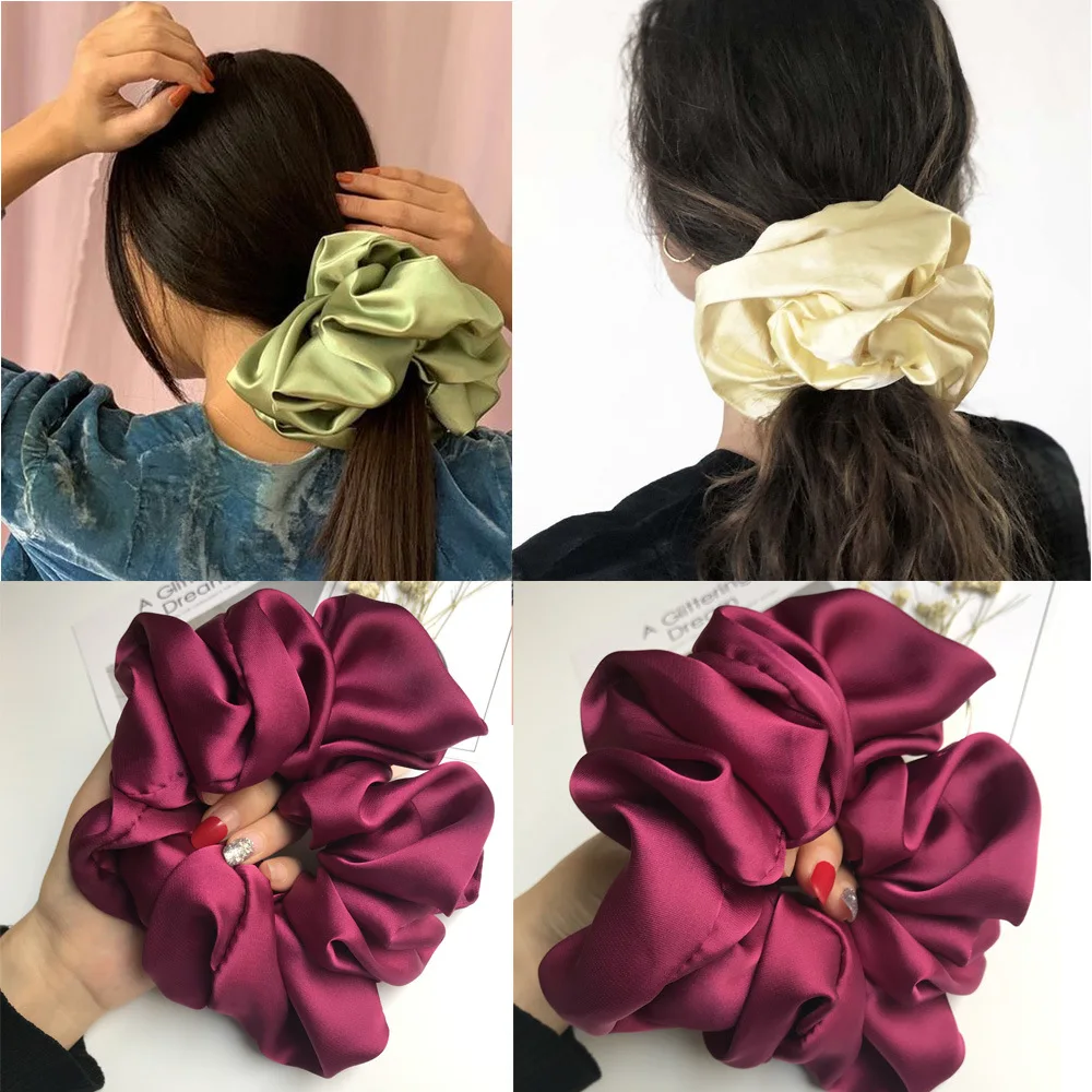 Oversized Scrunchies Ties Satin Women Elastic Bands Womens Fabric Ponytail Band Plain Color Hair Tie