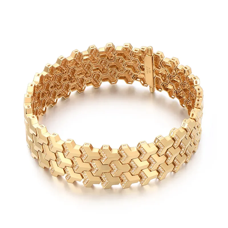 H&F 2024 New Design Diamond Bracelet 18K 14K 10K Pure Gold Custom Bracelet AU750 Lab Diamond Moissanite Gold Bracelet Men