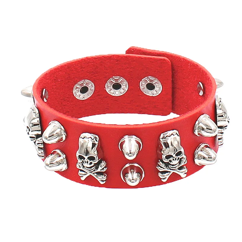 Bdsm Rivet Gothic Wrap Bracelet Hip Hop Leather Spike Bracelet Bangle Vintage Dark Skull  Adjustable Punk Wristband Bracelet