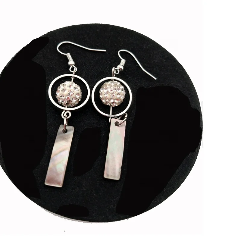
Custom Made Natural Shell fashion Design Crystal Ball Luxury Drop Earrings 