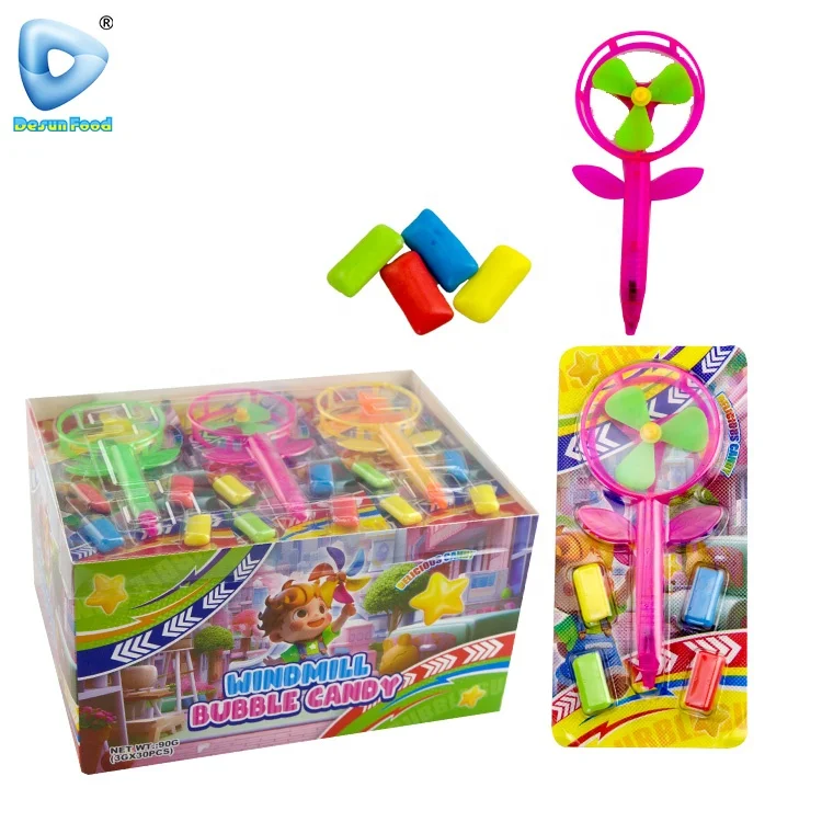 Hot Selling Colorful Windmill Fan Pen Kids Funny Toy Bubble Gum Candy