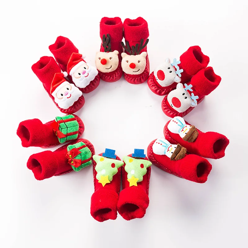
Winter terry thickened three-dimensional cartoon baby shoes socks Christmas baby non-slip toddler red floor baby socks 