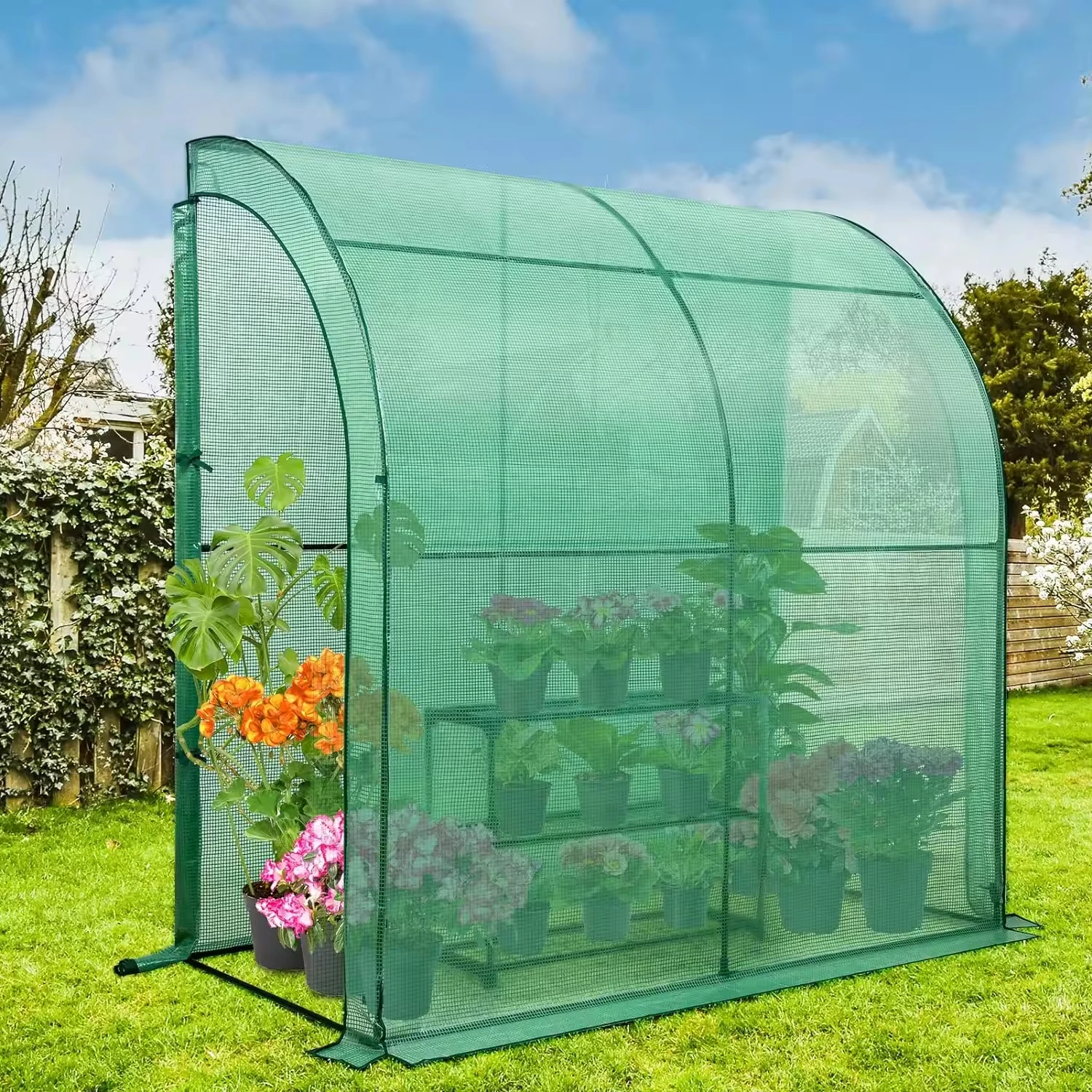 Lean on walk-in greenhouse set easily assembled plastic seedling cloche mini walk in greenhouse garden