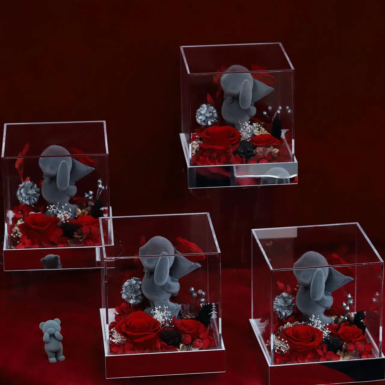 Velvet Rose Bear Teddy Best Home Decoration Preserved Roses Acrylic Box Christmas and Valentines Day Gift Ideas