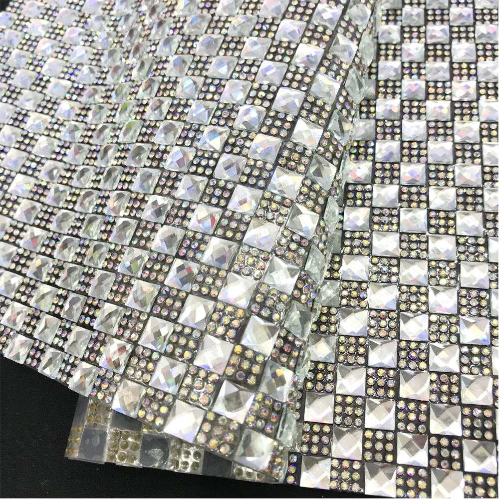 w082 Custom AB rhinestone 8*8mm glass beads crystal sheet hotfix rhinestone mesh for shoe