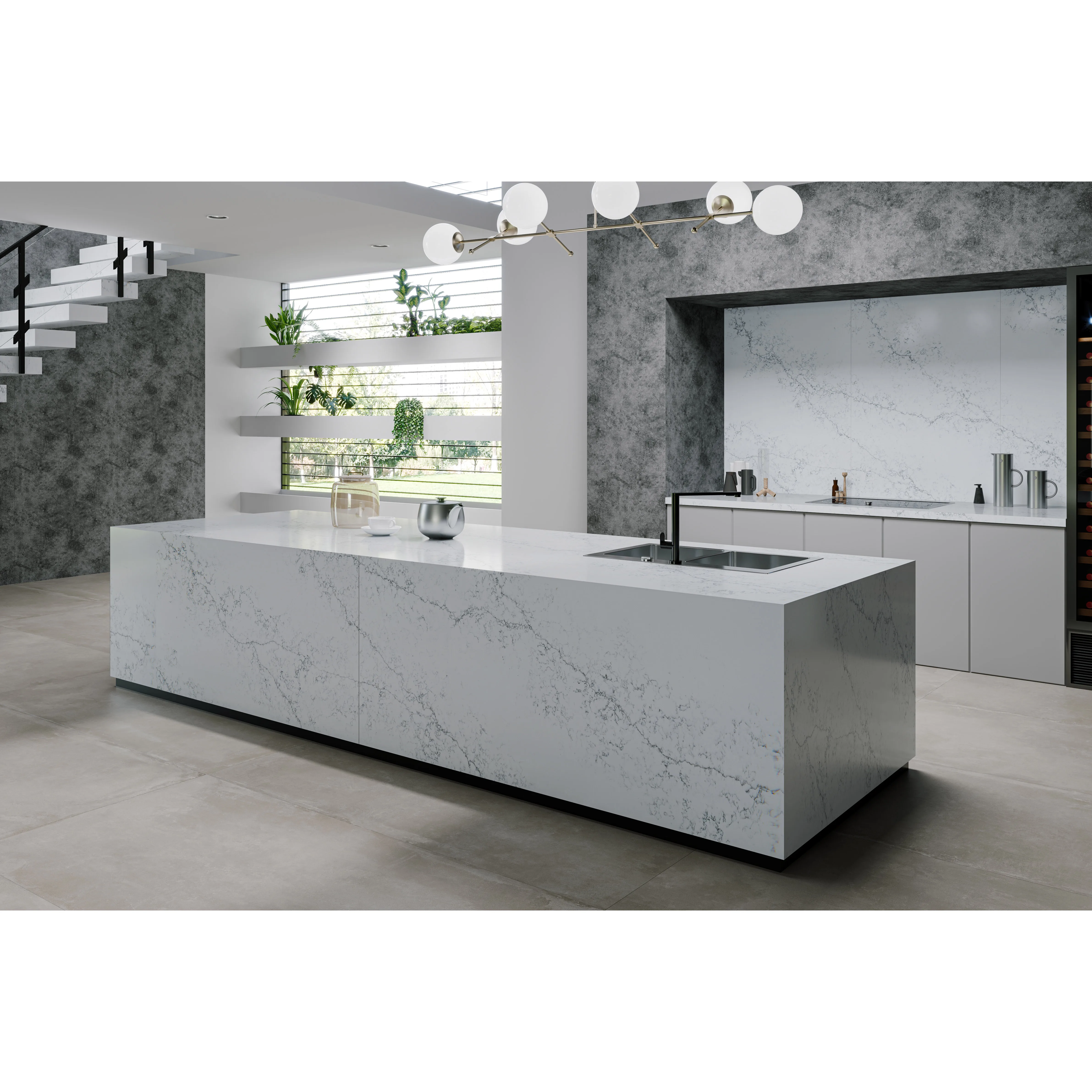 Modern New Fashion Kitchen Quartz Worktops High Quality Artificial Stone Vanity Top Redefining Bathroom & Wall Use