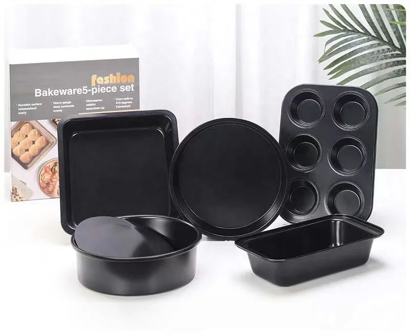 5Pcs  Hot Sale Non Stick Carbon Steel Cake Bread Mold Baking Pan Bakeware Set