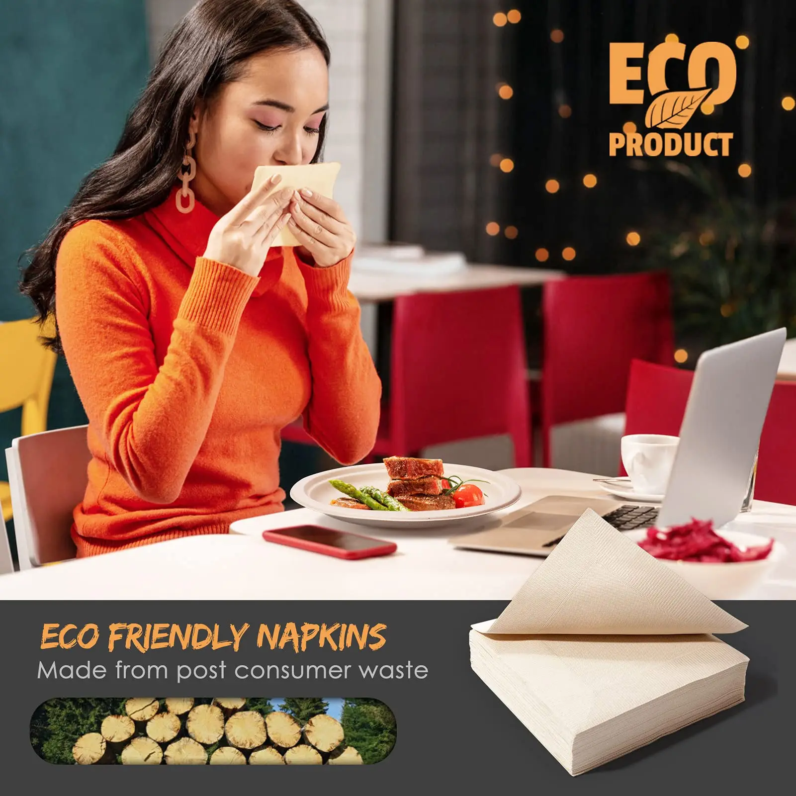 Disposable spoon and fork set With napkin and cutlery set party paper sugarcane fiber plates sets dinnerware dispos