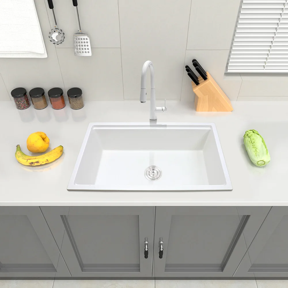 Modern Black Granite Sink Single Bowl Quartz Stone Kitchen Sink