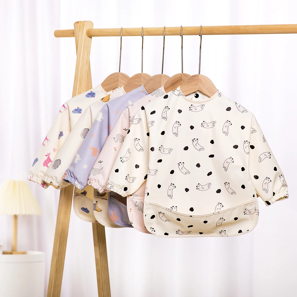 Long Sleeve Coverall Bib Babies & Toddlers 6-36  Mess Proof Baby Feeding Bib