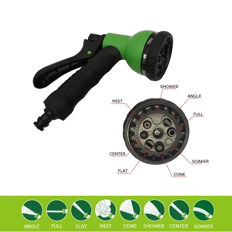 Hot Sale 8 Pattern Spray Modes Adjustable Garden Hose Nozzle Water Plastic Gun