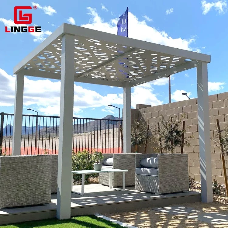 Garden Louver Roof Pavilion Customized Electric Aluminum Gazebo Waterproof Outdoor Pavilion No Rust Garden Gazebo