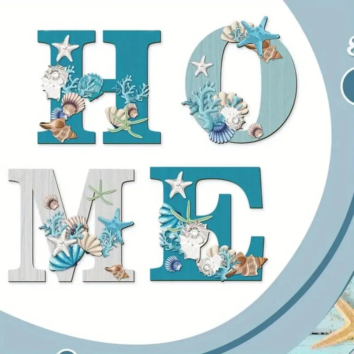 Vietnam Starfish Shell Wall Decor Coastal Beach Style Wood Home Sign Letters Blue Hanging Wood Crafts Wall Signs
