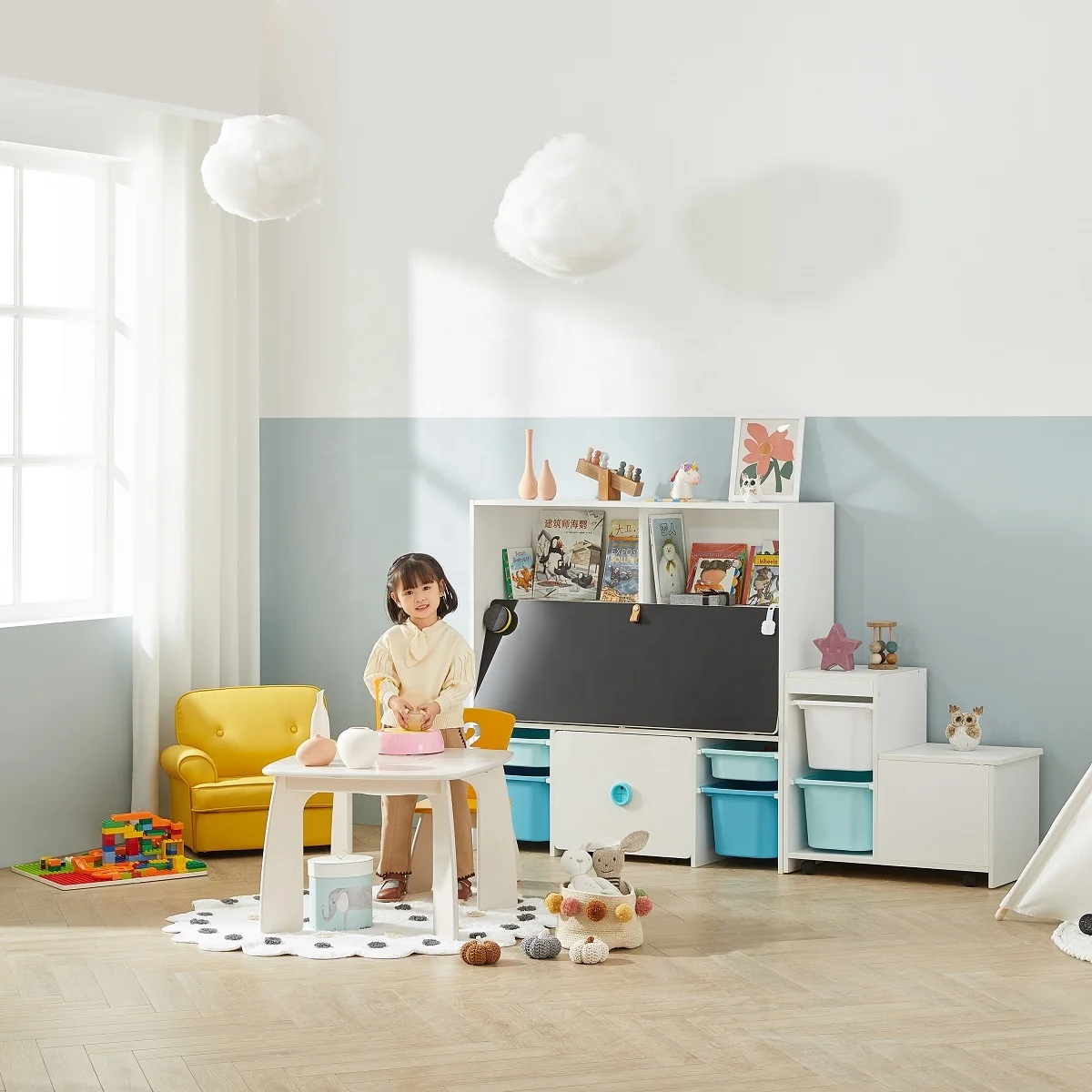 2M2KIDS Kids House Cabinets Wood Book Shelf Kids Storage Furniture Kids Bookshelf