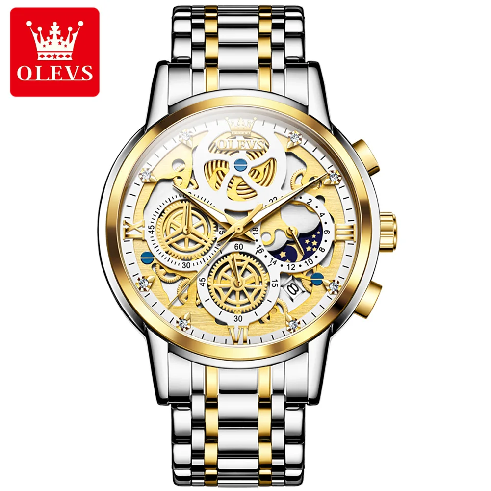 OLEVS 9947 Transparent Brand  Montre Alloy Automatic False mechanical watch Skeleton Watch For Men Watches Custom Logo