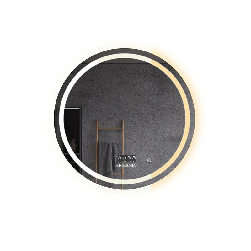 Intelligent Bathroom Mirror Circular Hotel Bathroom LED Anti fog HD Wall Mounted Mirror Touch Screen