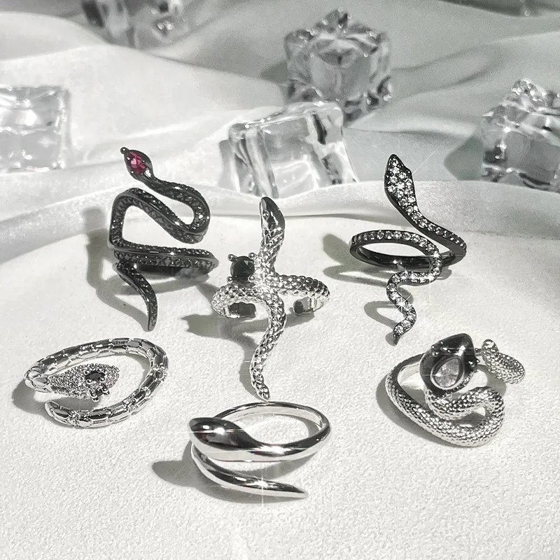 DAIHE Fashion 2024 New Gemstone Snake Ring Adjustable Open Crystal Zircon Moonstone Rings
