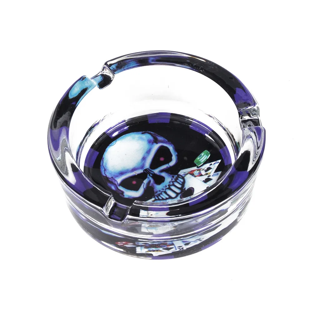 Printed Glass Ashtray Cartoon Fashion Ashtray 85MM Multi Pattern Round Ashtray