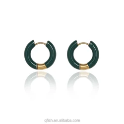 Wholesale Stainless Steel Multi Colors Circle Round Earring 18k Gold Plated Enamel Dripping Oil Hoop Earrings
