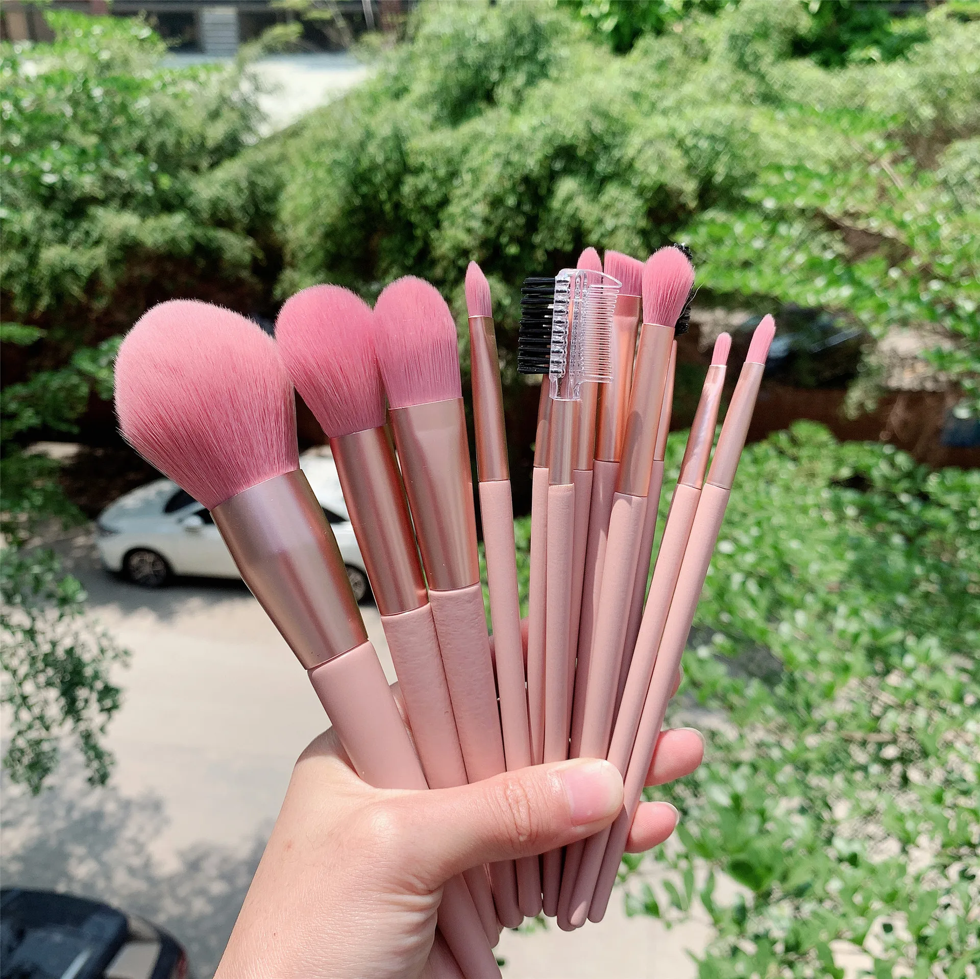 7Pcs 12Pcs private label pink powder eyeshadow brush makeup brush set with PU bag