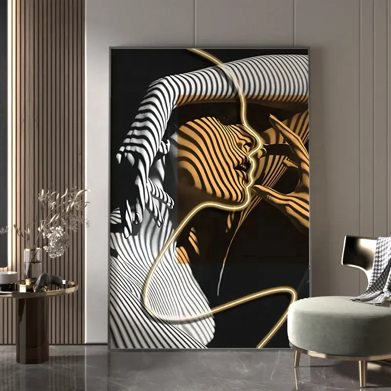 Light Luxury Living Room Porch Wall Large Hanging Painting Floor Painting LED Lights With Girl Characters Canvas Painting