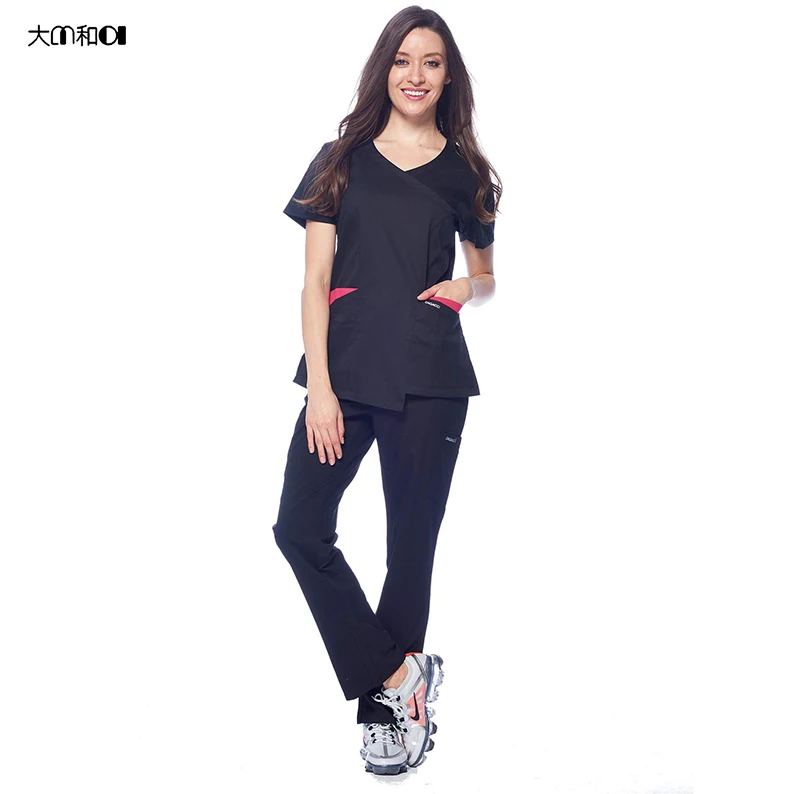 Europe and the United States short-sleeved V-neck surgical overalls nurse clothes wash clothes set SPA skin management gowns