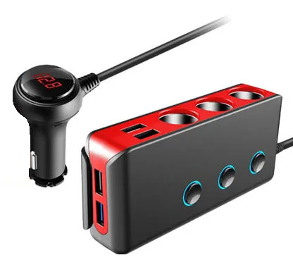 Classic one tow three car charger with independent switch car cigarette lighter charger car high-power cigarette lighter