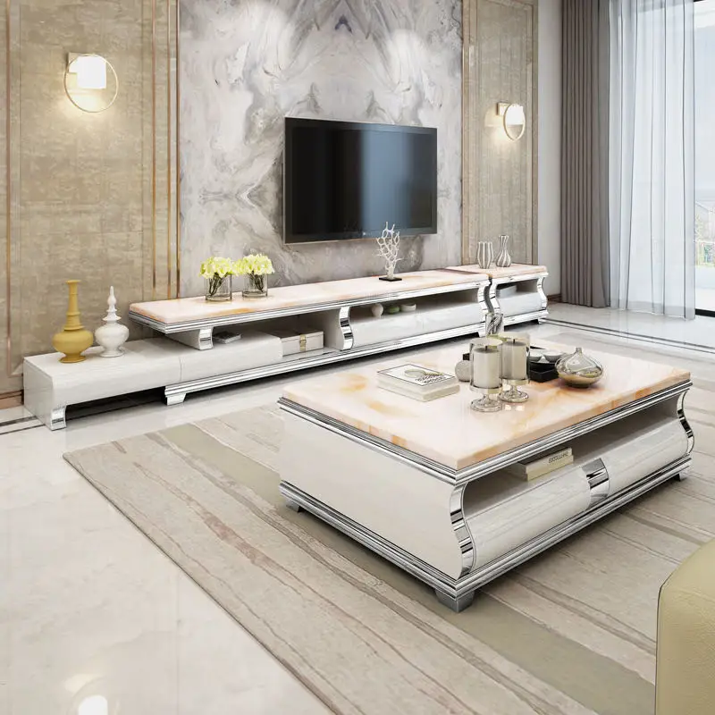 modern style  still glass  coffee table  and TV stand  set  0962