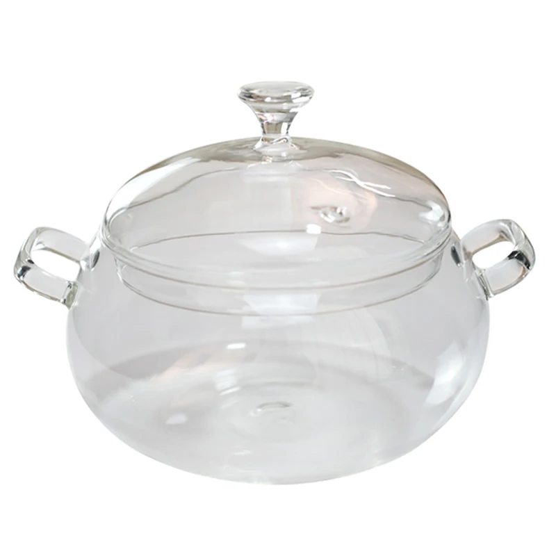 2L 3L Glass clear noodle soup pot household glass noodle bowl cooking with lid an double handle