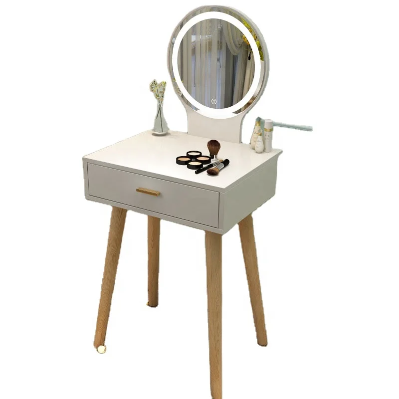 2020 latest solid wood small size cheap  LED Light wood bedroom white gray furniture Nordic girl dresser