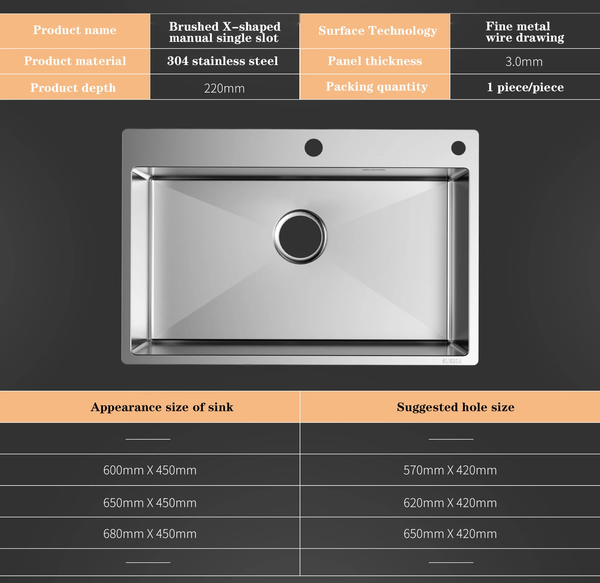 304 stainless steel thickened vegetable corner kitchen sink single tank factory wholesale hand made kitchen basin