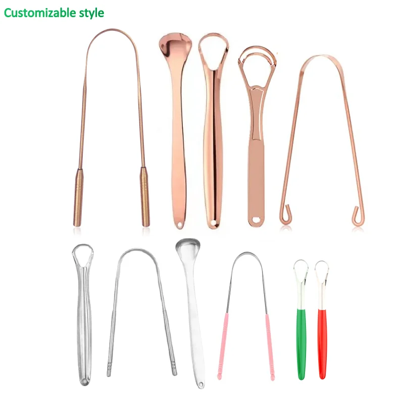 Tongue Scraper kit Personalized customized style material Cleaner metal Blunt Edges Flexible Handle Copper Tongue Scraper