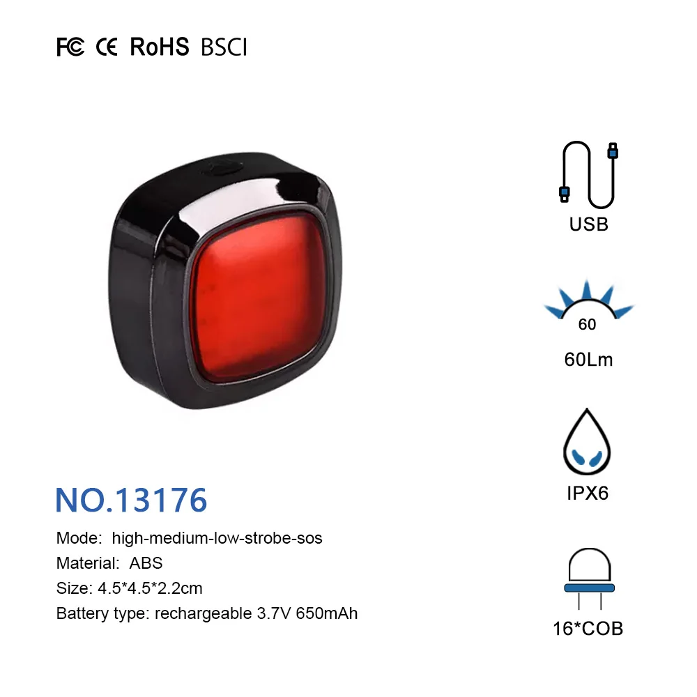 RTS Bicycle smart brake tail light usb charging waterproof cob gravity sensor night riding smart safety warning tail light