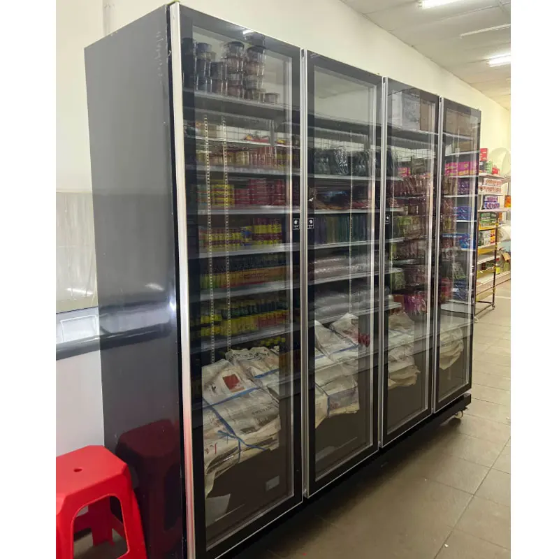 Three Full Glass Doors Supermarket Drink Display Cooler Cold Beer Beverage Fridge LED Lighting Standard Size Freezer For Shop