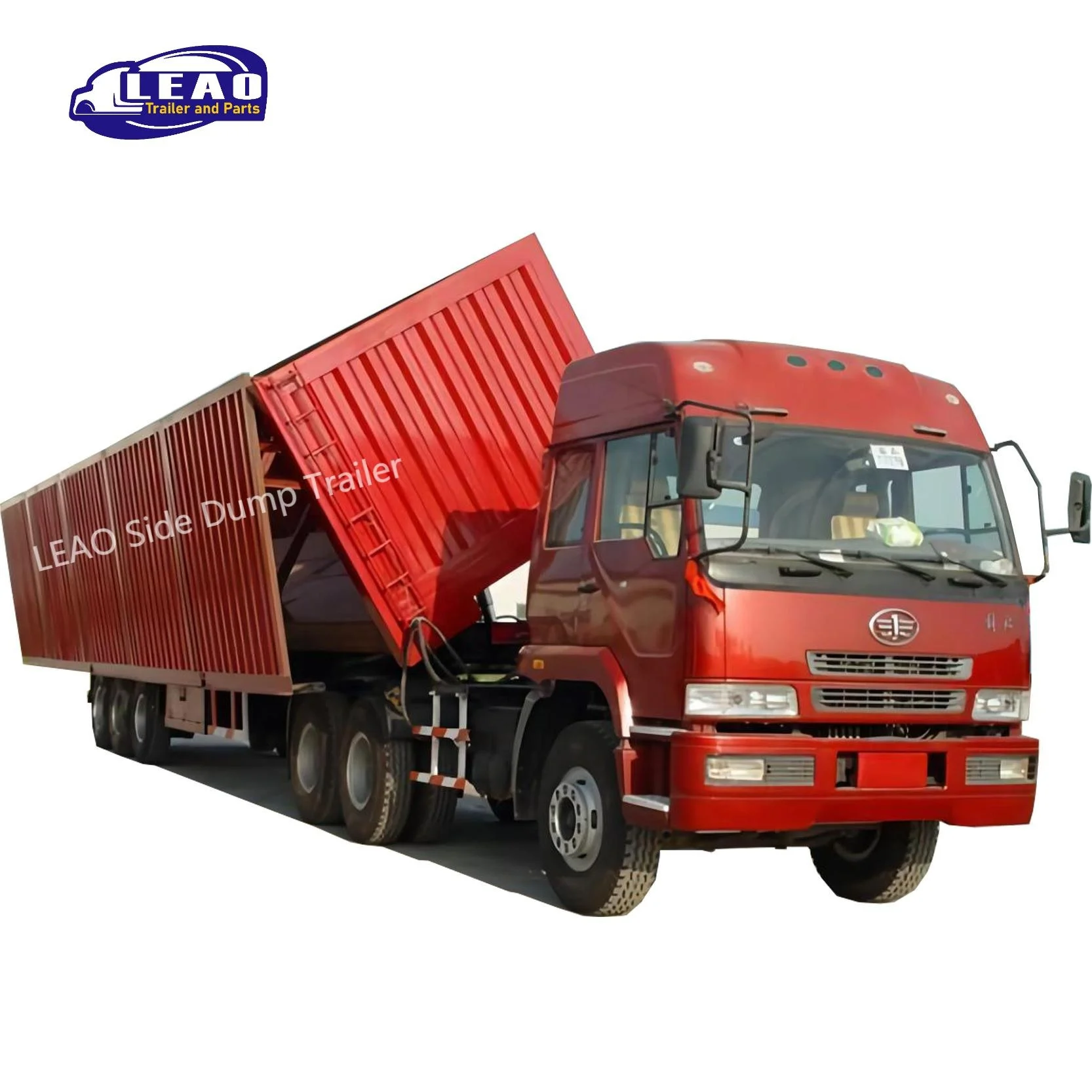 ALEEAO Tri Axles 50 Tons Side Tipping Dump Truck Trailer With Hydraulic Lift For Cargo Transport