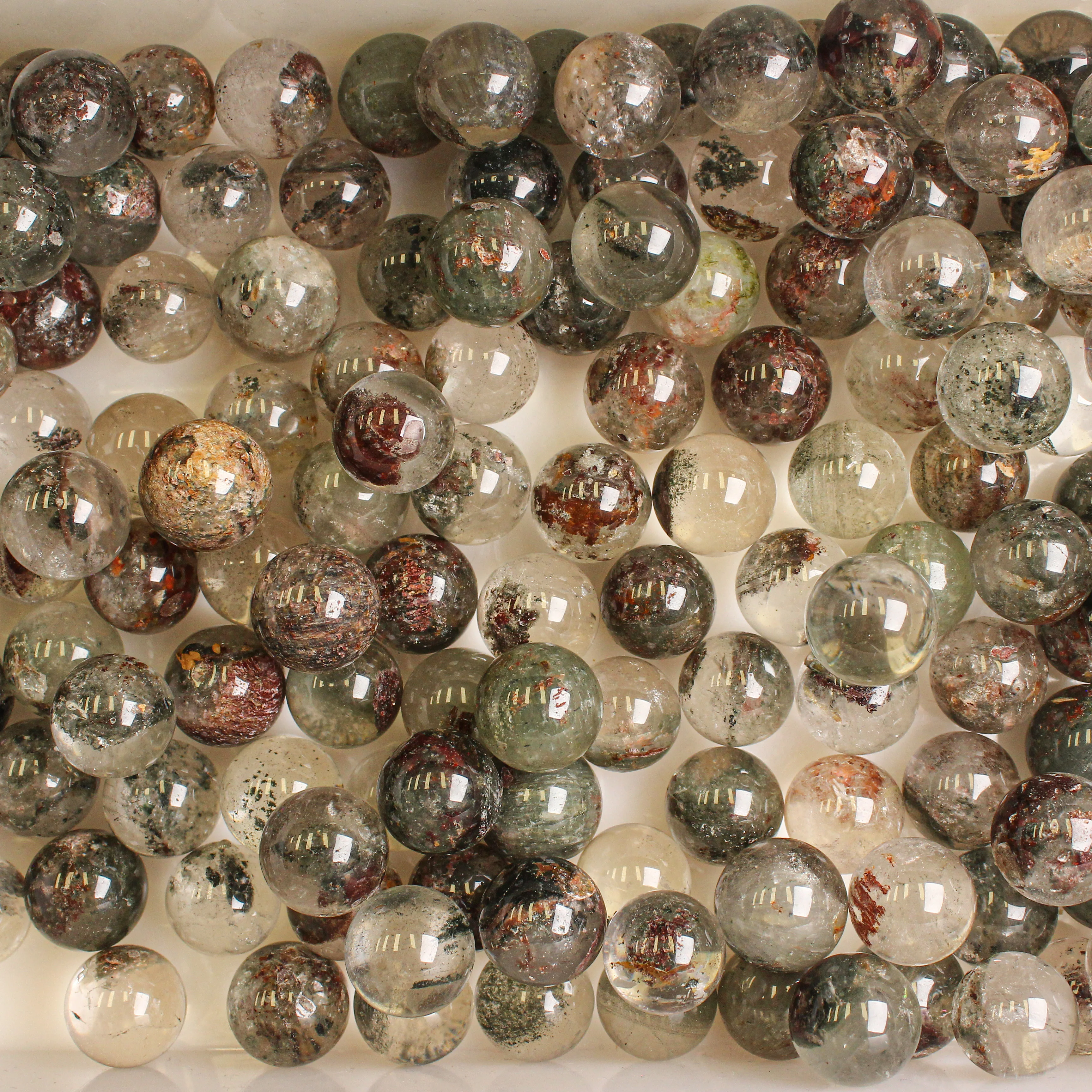Muelson High Quality Natural Green Phantom Sphere Garden Quartz Colorful Ghost Stone Ball for Decorative Gifts