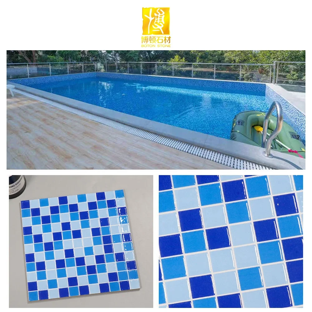 BOTON STONE Wholesale Blue Wall Swimming Pool Square Ceramic Outdoor Glass Tile Mosaic
