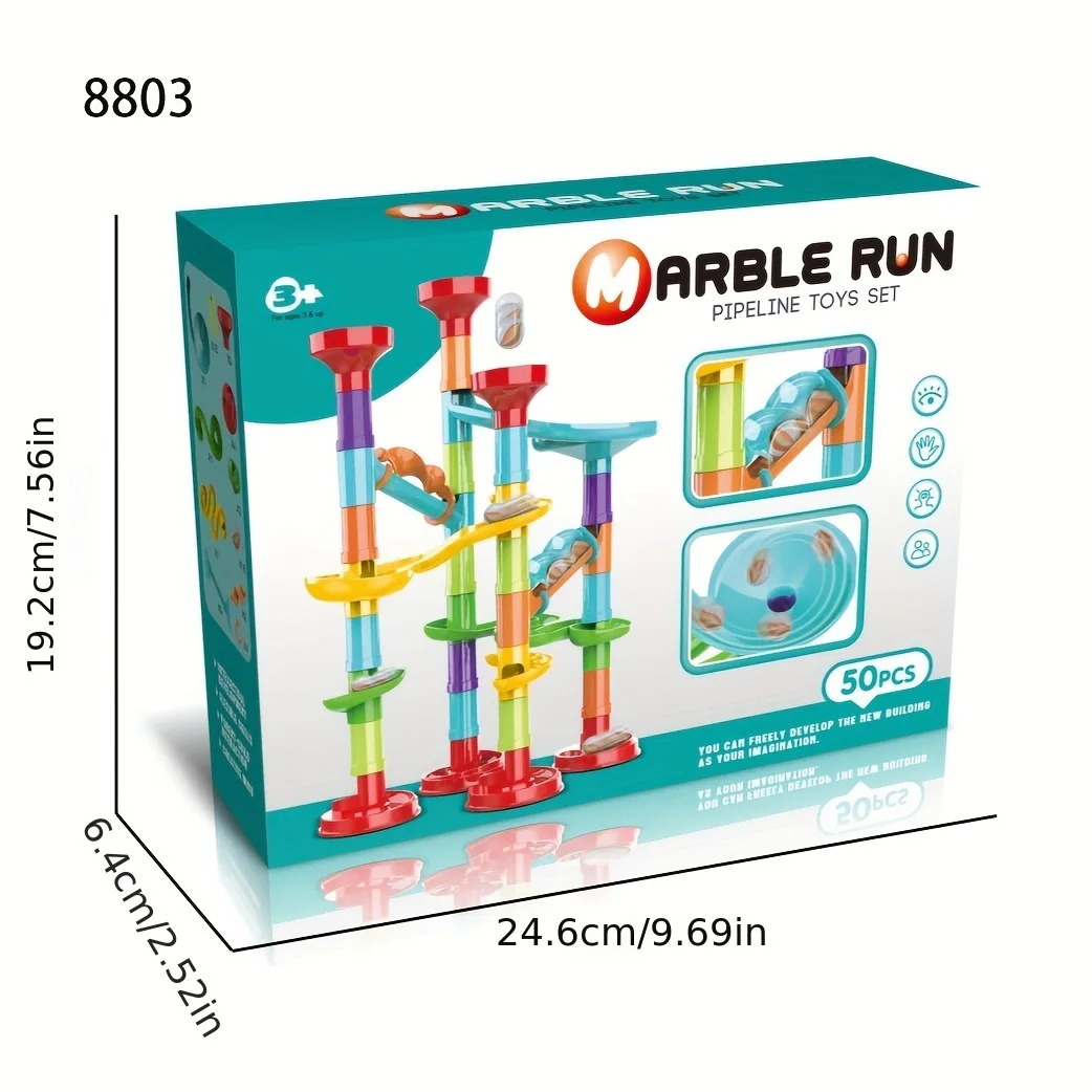 Kids Maze Educational Race Toy Glass Marbles 50 PCS Set Building Blocks Marble Runs