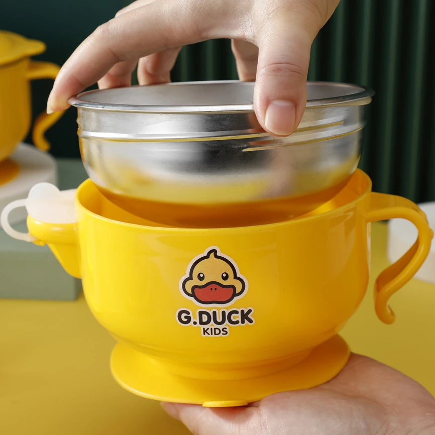 Thermal baby food warmer bowl water injection Insulated baby bowl with suction