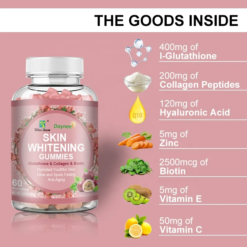 Whitening gummies for Skin collagen gummies Biotin L-Glutathione gummies skin Lightening Supplements