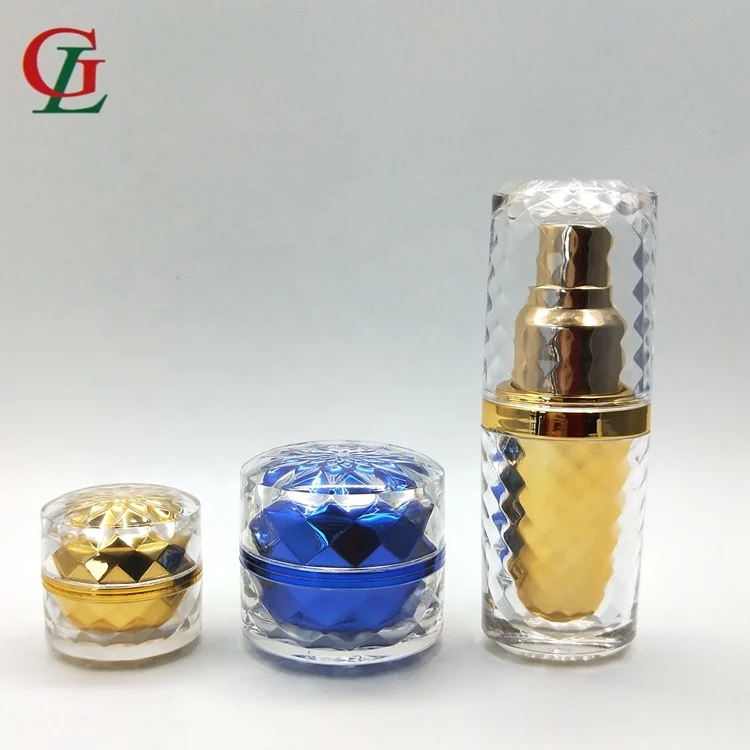 5G/10G transparent acrylic jar gemstone trial cosmetic container wave thick wall jar with inner bottle gold plating