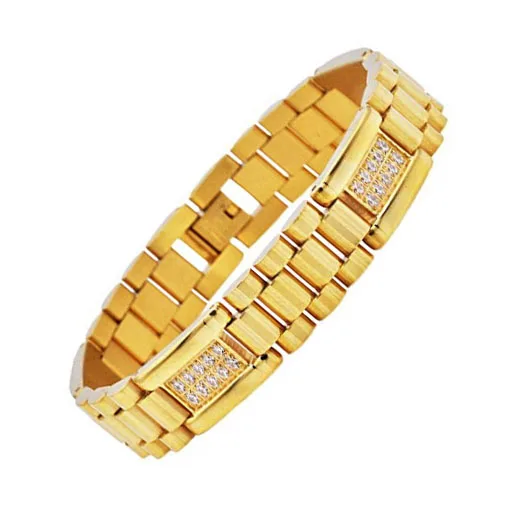 Top China Factory Custom  Fashion Gold Plated Men Zircon Stainless Steel Link Bracelets
