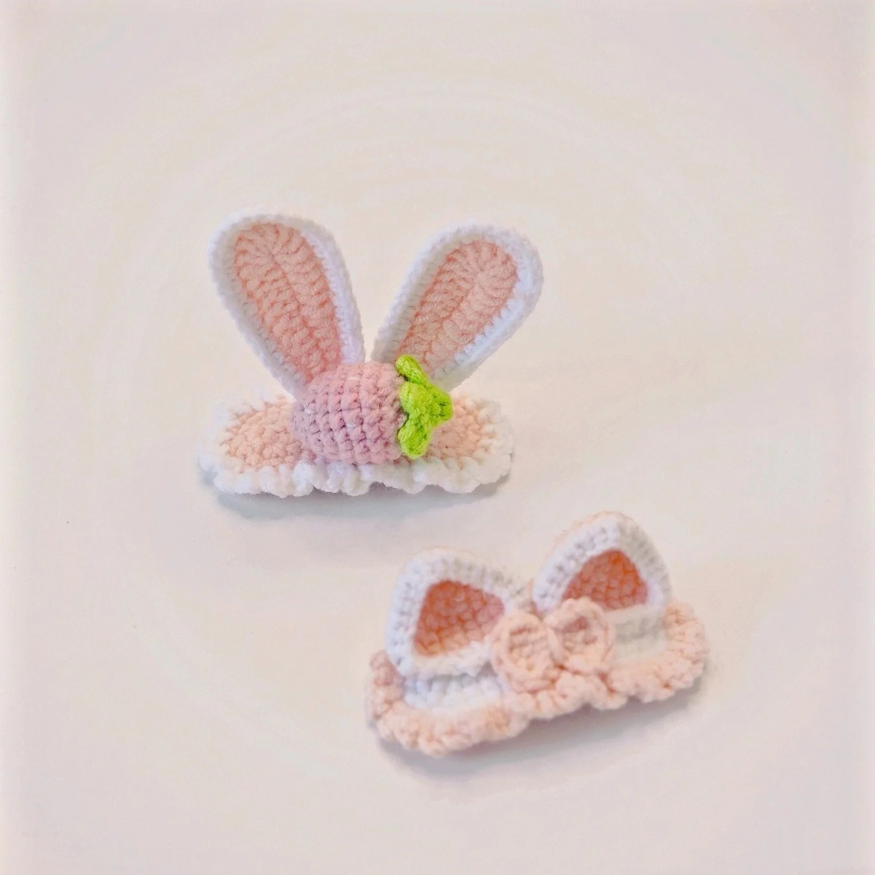 Pink Cotton Wool Crochet Rabbit Ear Flower Strawberry Hairpin Cute Baby Girl Kids Hair Accessories Knitted Hairgrips Hair Clips